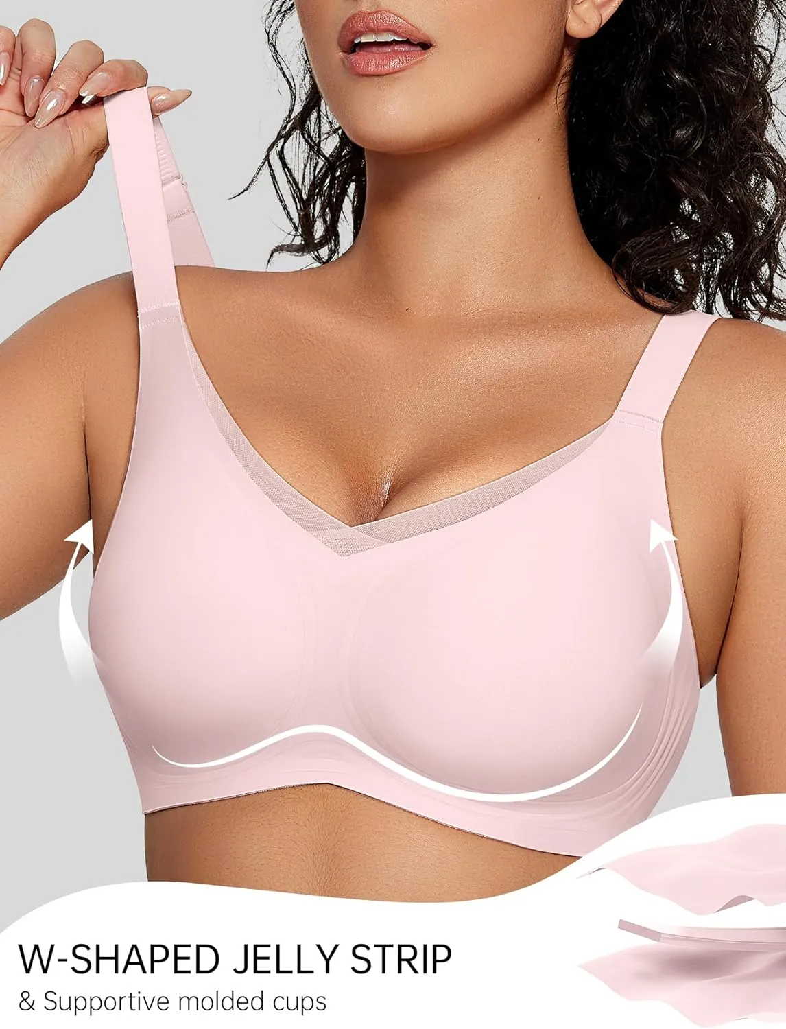 OEAK Womens Wireless Bras V Mesh Comfortable Bralette Supportive Tshirt Bra No Underwire Seamless Push Up Everyday Bras