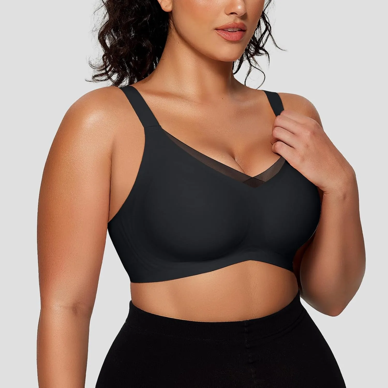 OEAK Womens Wireless Bras V Mesh Comfortable Bralette Supportive Tshirt Bra No Underwire Seamless Push Up Everyday Bras