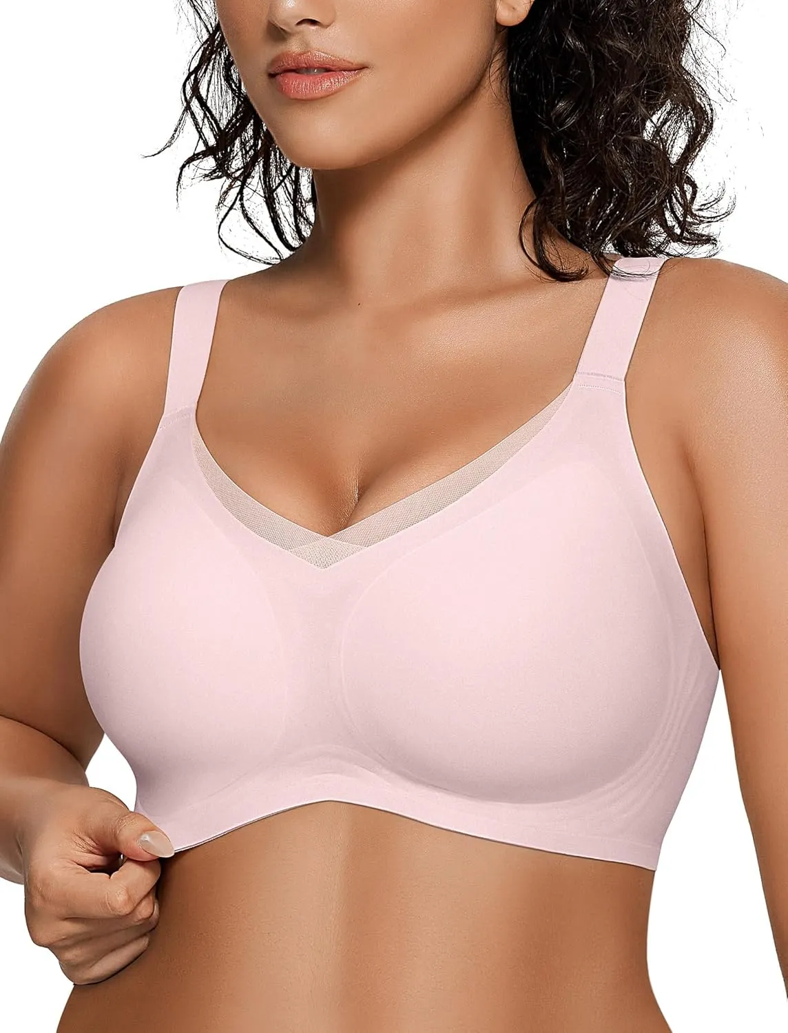 OEAK Womens Wireless Bras V Mesh Comfortable Bralette Supportive Tshirt Bra No Underwire Seamless Push Up Everyday Bras