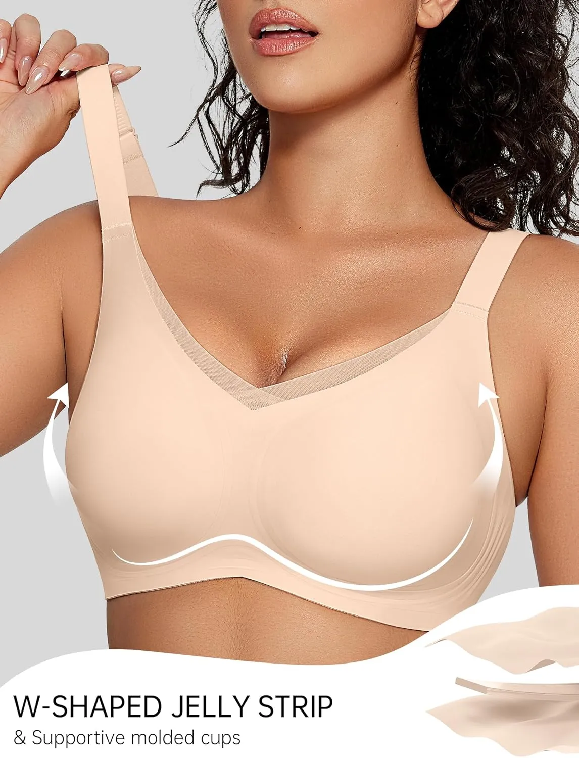 OEAK Womens Wireless Bras V Mesh Comfortable Bralette Supportive Tshirt Bra No Underwire Seamless Push Up Everyday Bras
