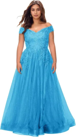 Off The Shoulder Tulle Mother of The Bride Dresses Plus Size Lace Applique Long Formal Evening Dress