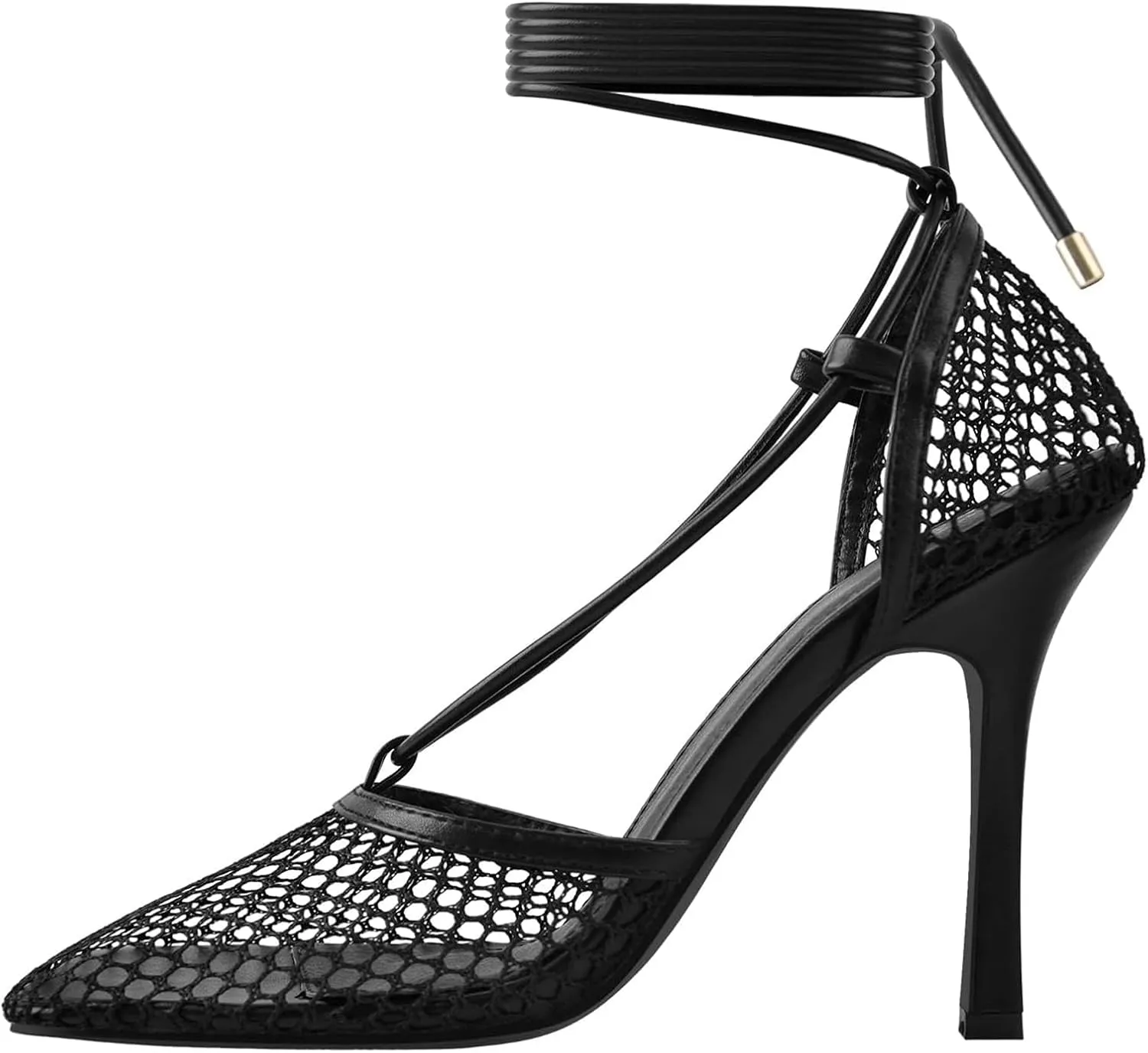 Olomisa Mesh Heels for Women - Wrap-up Heels with Square Toe & Strappy Fishnet Design