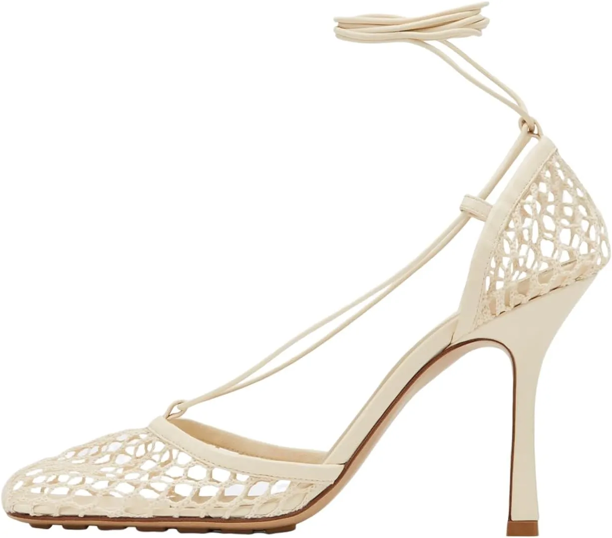 Olomisa Mesh Heels for Women - Wrap-up Heels with Square Toe & Strappy Fishnet Design