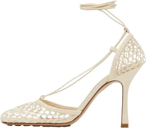 Olomisa Mesh Heels for Women - Wrap-up Heels with Square Toe & Strappy Fishnet Design