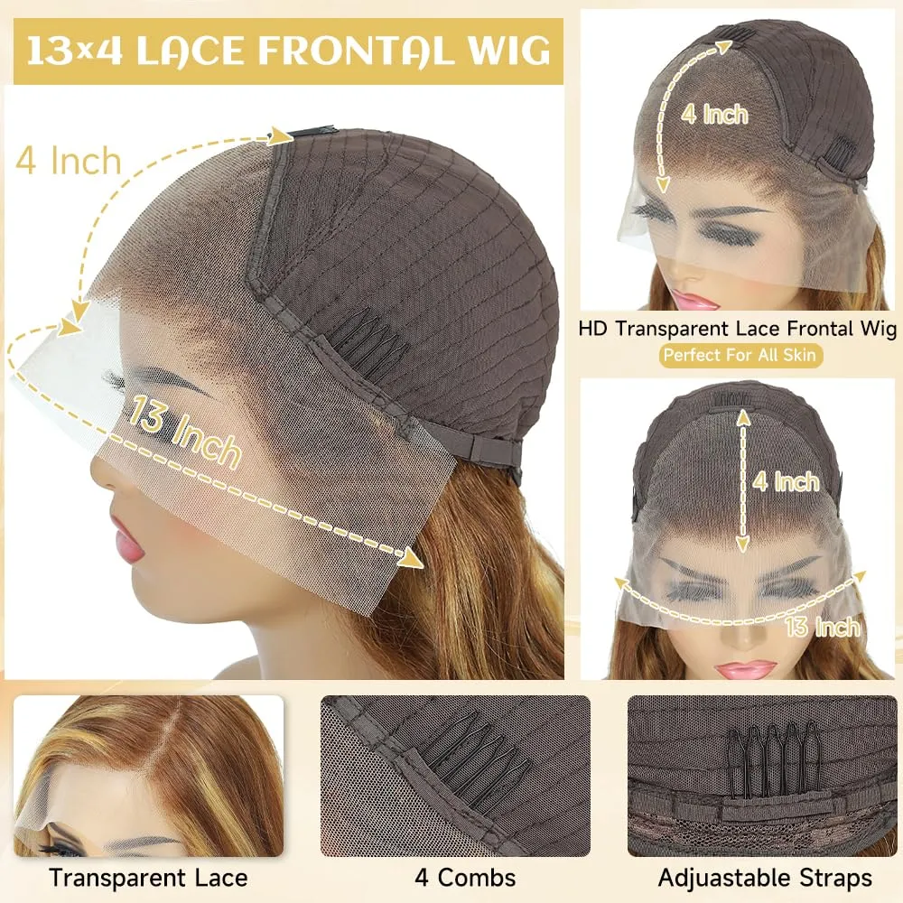 Ombre Lace Front Wig Human Hair Pre Plucked Highlight 13X4 Body Wave Lace Front Wigs Human Hair With Baby Hair 200% Density Honey Blonde 4/27 Colored Wigs For Women 22Inch