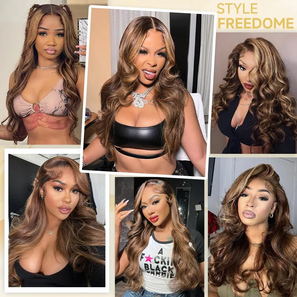 Ombre Lace Front Wig Human Hair Pre Plucked Highlight 13X4 Body Wave Lace Front Wigs Human Hair With Baby Hair 200% Density Honey Blonde 4/27 Colored Wigs For Women 22Inch