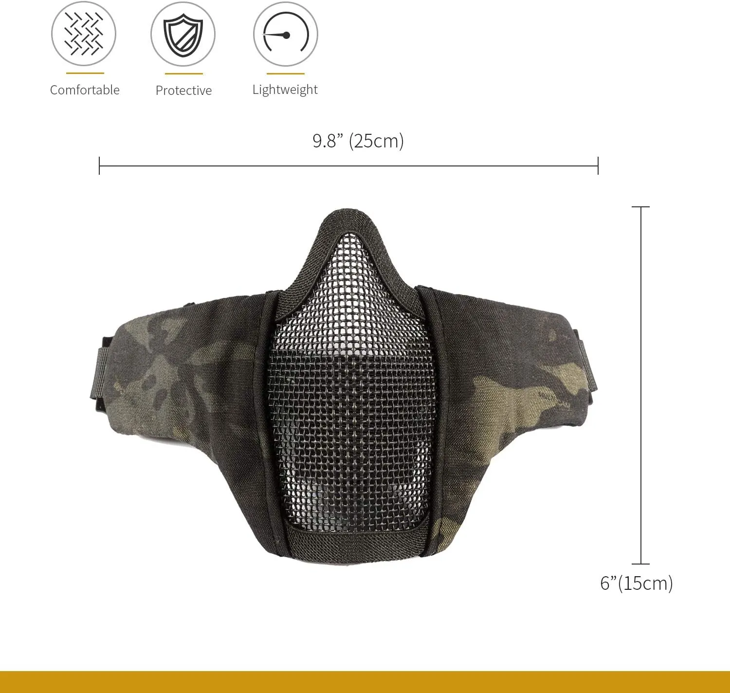 OneTigris 6" Foldable Half Face Mesh Mask Military Style Comfortable Adjustable Tactical Lower Face Protective Mask