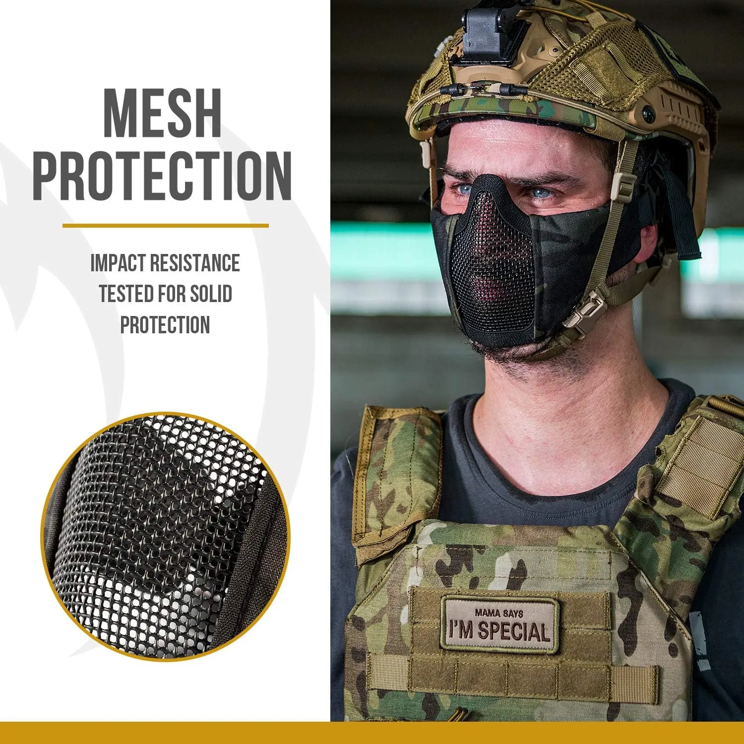 OneTigris 6" Foldable Half Face Mesh Mask Military Style Comfortable Adjustable Tactical Lower Face Protective Mask