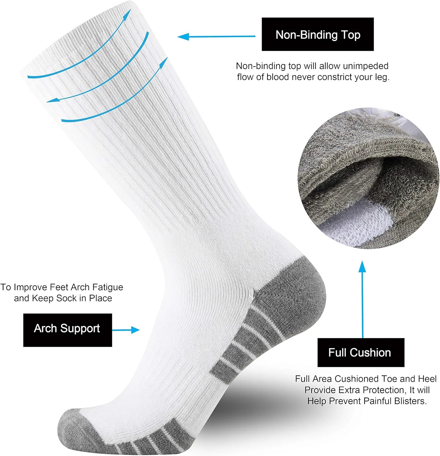 ONKE Cotton Full Cushion Crew Socks for Men Women Athletic Thick Warm Heavy Duty Steel Toe Work Boot Moisture Wicking Control