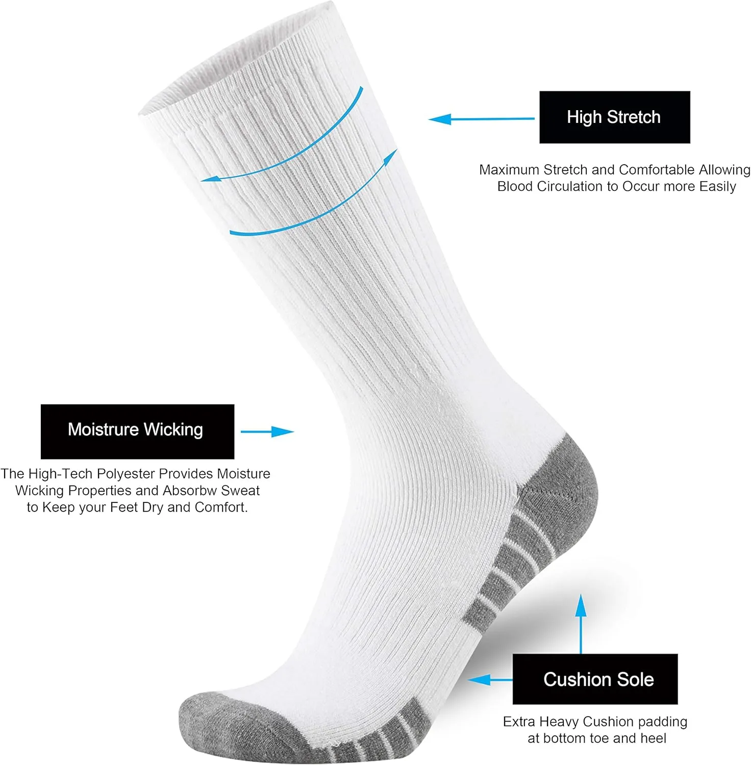 ONKE Cotton Full Cushion Crew Socks for Men Women Athletic Thick Warm Heavy Duty Steel Toe Work Boot Moisture Wicking Control