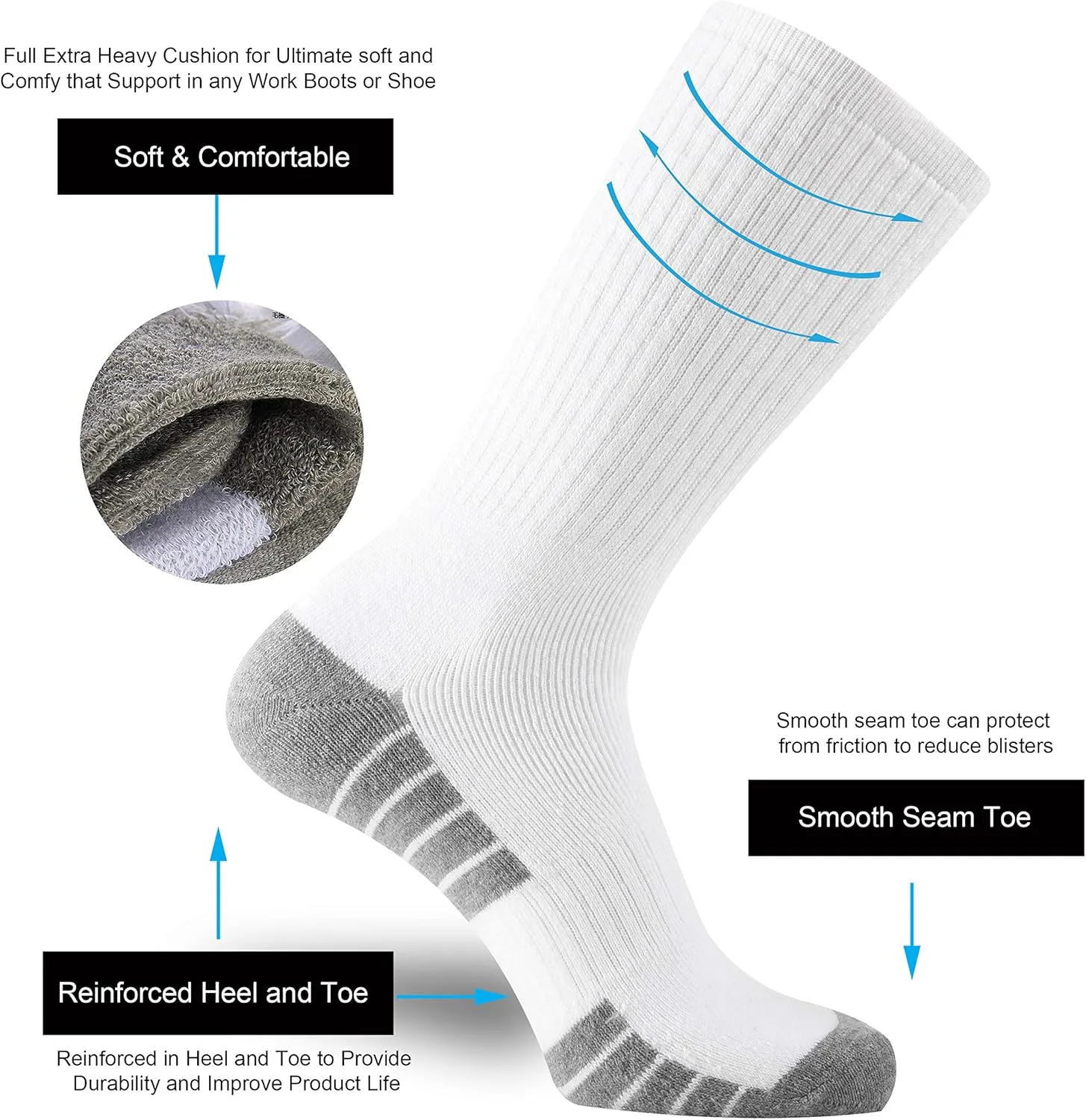 ONKE Cotton Full Cushion Crew Socks for Men Women Athletic Thick Warm Heavy Duty Steel Toe Work Boot Moisture Wicking Control