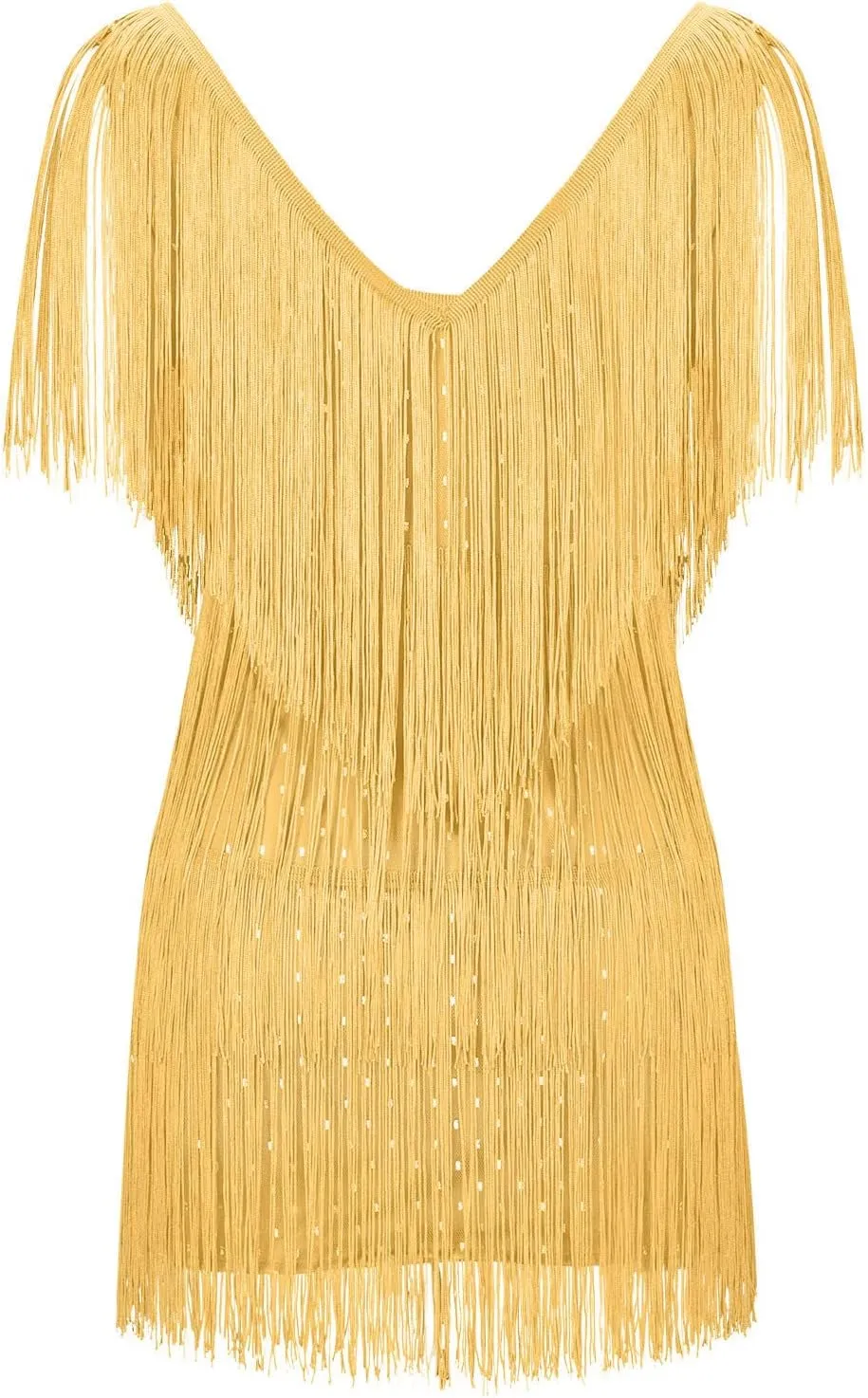 Oplxuo Cocktail Dresses for Women Sexy Deep V-Neck All-Over Fringe Spaghetti Straps Dress Sequins Feather Prom Party Dress