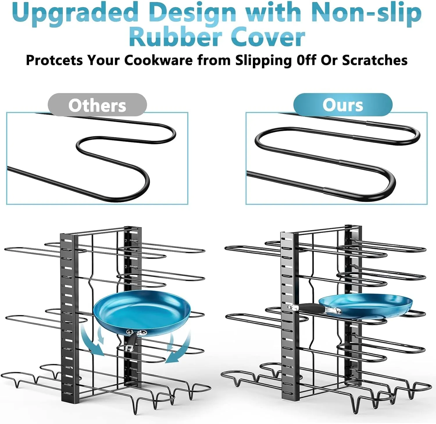 ORDORA 8 Tier Pot and Pan Organizer Rack for Cabinet With 3 DIY Methods, Adjustable Organizer for Pots, Pans and Lids