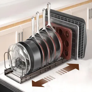 ORDORA Pots and Pans Organizer: Under Cabinet, 12 Adjustable Dividers, 11.8''-22.8'' Extendable,Pan Organizers inside Cabinet for Kitchen Storage-Bronze
