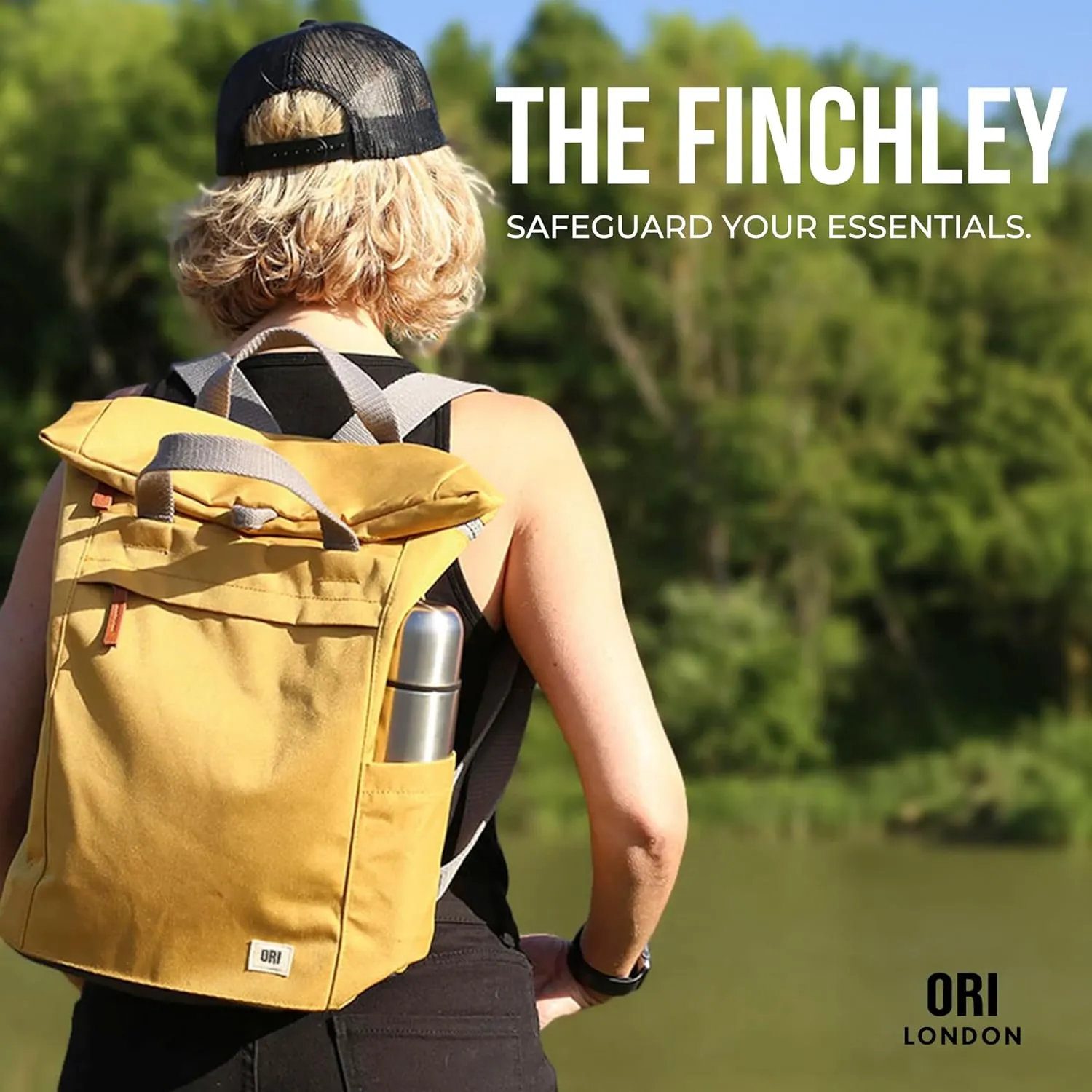 ORI LONDON Rolltop Backpack - Small Travel Backpack with Lots of Pockets for Men & Women - The Finchley, Moss