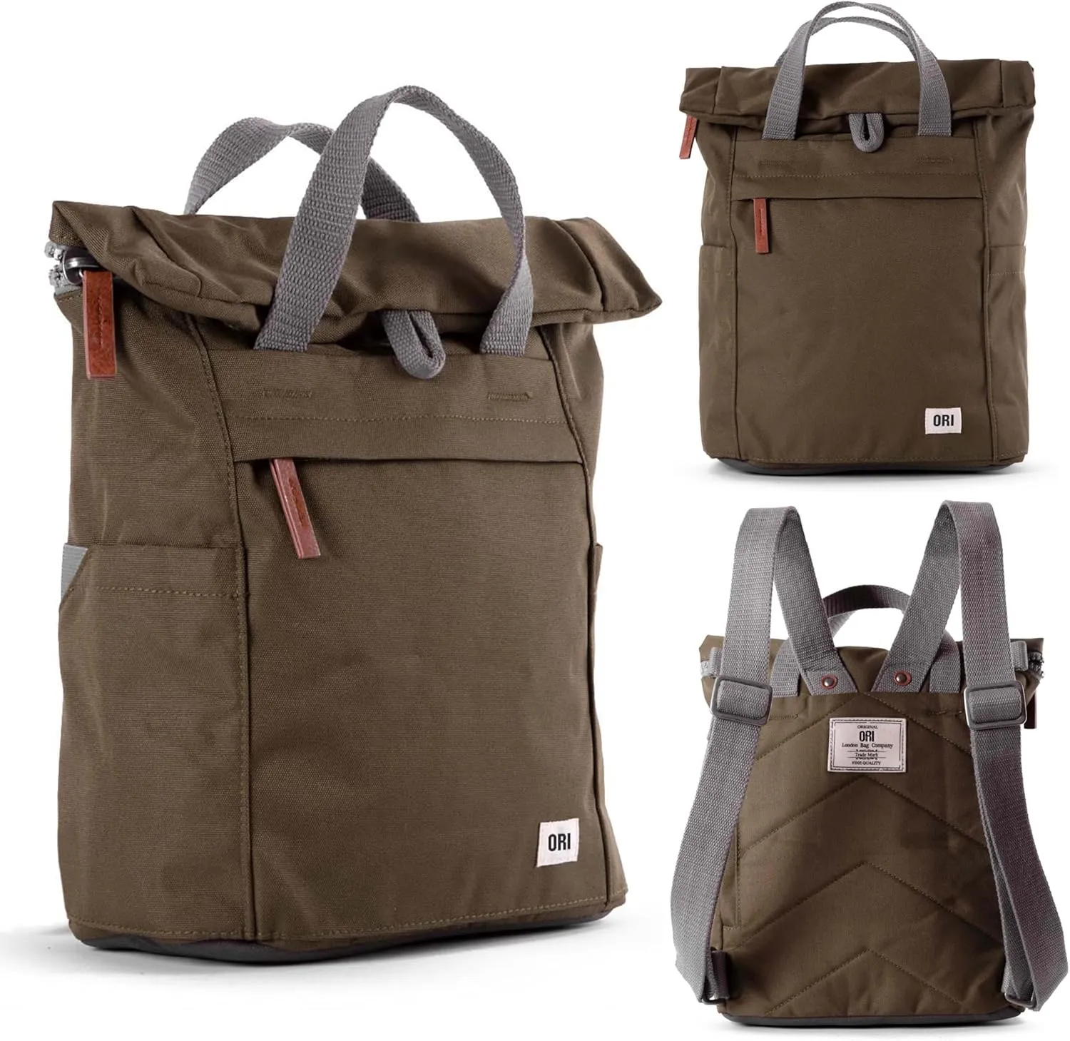 ORI LONDON Rolltop Backpack - Small Travel Backpack with Lots of Pockets for Men & Women - The Finchley, Moss
