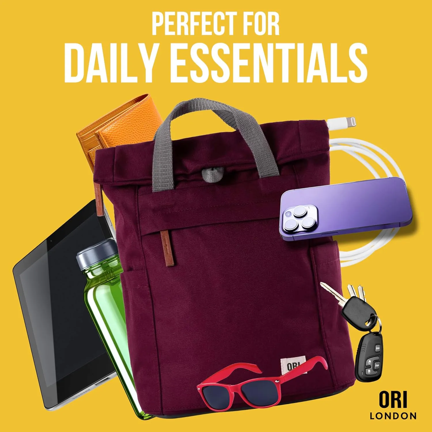 ORI LONDON Rolltop Backpack - Small Travel Backpack with Lots of Pockets for Men & Women - The Finchley, Moss