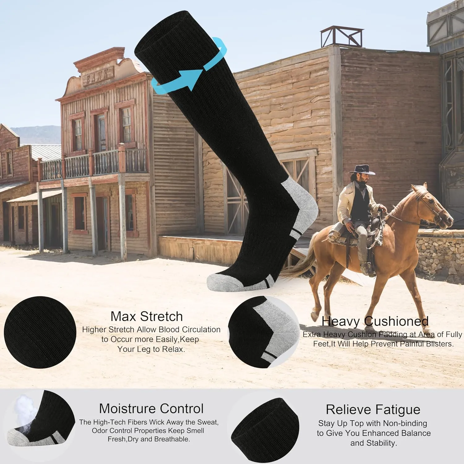 Ortis Cotton Full Cushion Over the Calf Socks OTC Knee High Thick Moisture Wicking Breathable Work Boot Thermal Warm