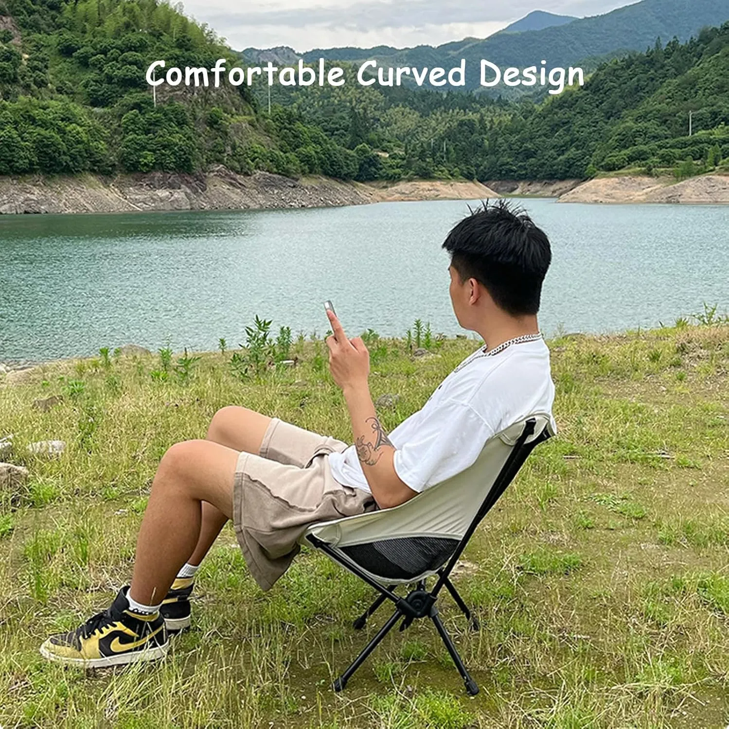 Outdoor Folding Chairs, Portable Camping Chair with Storage Bag, Support up to 300Lbs, Ultralight Compact Foldable Backpacking Chair for Beach Hiking Picnic Fishing Camp Travel,Gray