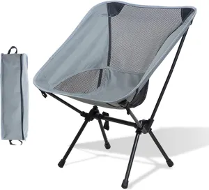 Outdoor Folding Chairs, Portable Camping Chair with Storage Bag, Support up to 300Lbs, Ultralight Compact Foldable Backpacking Chair for Beach Hiking Picnic Fishing Camp Travel,Gray