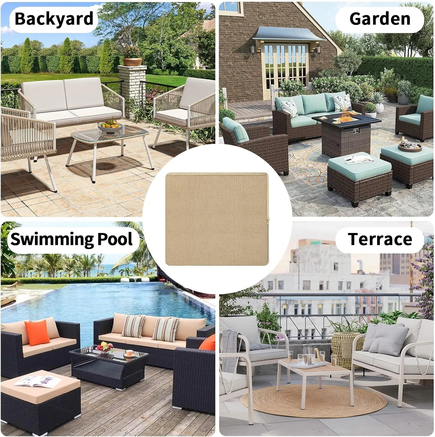 OutdoorLines Faux Linen Outdoor Cushion Covers Replacement 24"x24"x4", Waterproof Patio Cushion Cover for Outdoor Furniture, Seat Cushion Covers for Patio, Garden (Set of 4, Camel, Cover Only)