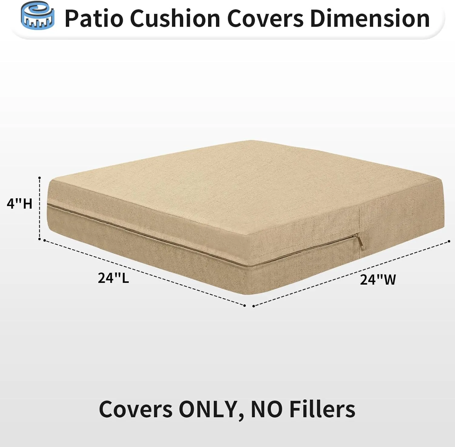 OutdoorLines Faux Linen Outdoor Cushion Covers Replacement 24"x24"x4", Waterproof Patio Cushion Cover for Outdoor Furniture, Seat Cushion Covers for Patio, Garden (Set of 4, Camel, Cover Only)