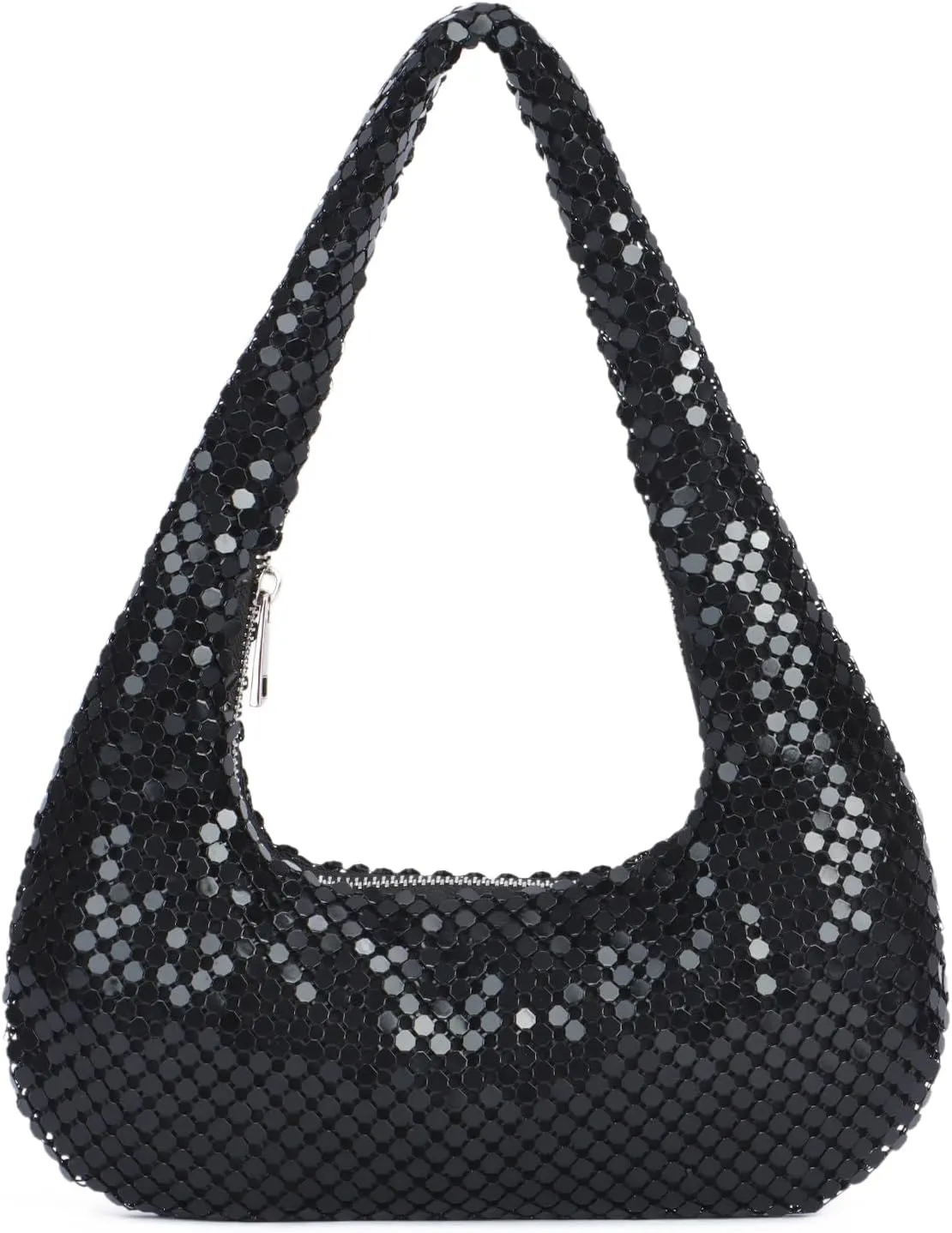 Oweisong Gold Purse for Women Beaded Shoulder Handbag Moon Hobo Top Handle Satchel Evening Bag for Wedding Cocktail
