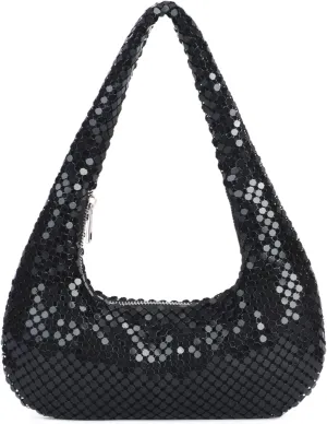 Oweisong Gold Purse for Women Beaded Shoulder Handbag Moon Hobo Top Handle Satchel Evening Bag for Wedding Cocktail