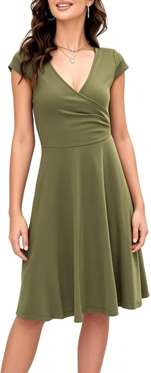 oxiuly Women's Casual Dresses Criss-Cross V-Neck Floral Flare Midi Summer Dress OX233