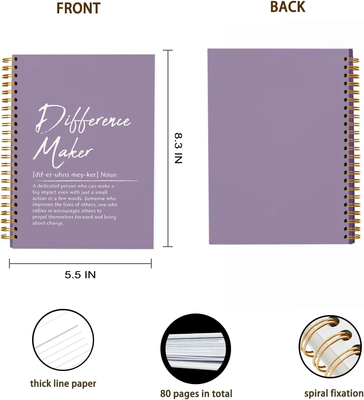 OXW Difference Maker Gift Notebook Journal, Office Notebook for Work, Thank You Gifts for Leader Mentor Boss, Leadership Gifts Journal, Purple Spiral Notebook 5.5 x 8.3