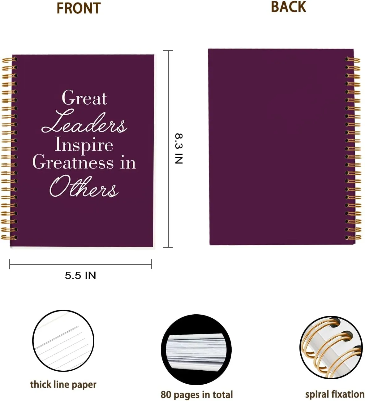 OXW Thank You Gifts for Leader, Meeting Notebook for Work, Appreciation Gift for Boss Manager Mentor, Office Supplies Leadership Gifts, Purple College Ruled Hardcover Spiral Notebook 5.5 x 8.3