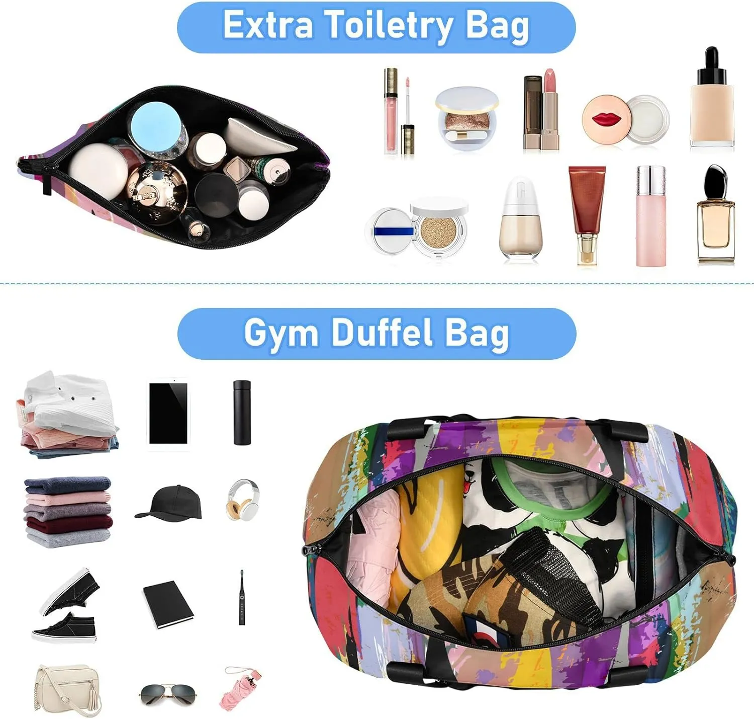 Oyihfvs Colorful Abstract Background with Paint Strokes, Splashes Stripes Foldable Travel Bag, Camping Luggage bag, Portable Gym Bag, Sports Bag, Toiletry Bag with Handles Adjustable Shoulder Strap