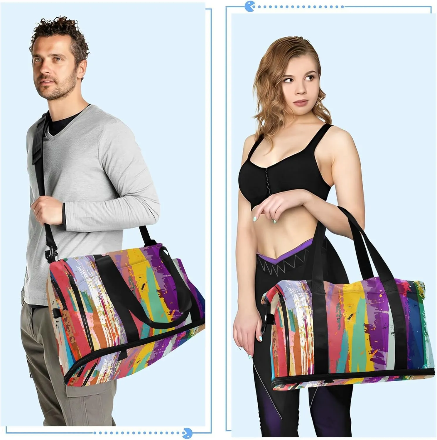 Oyihfvs Colorful Abstract Background with Paint Strokes, Splashes Stripes Foldable Travel Bag, Camping Luggage bag, Portable Gym Bag, Sports Bag, Toiletry Bag with Handles Adjustable Shoulder Strap