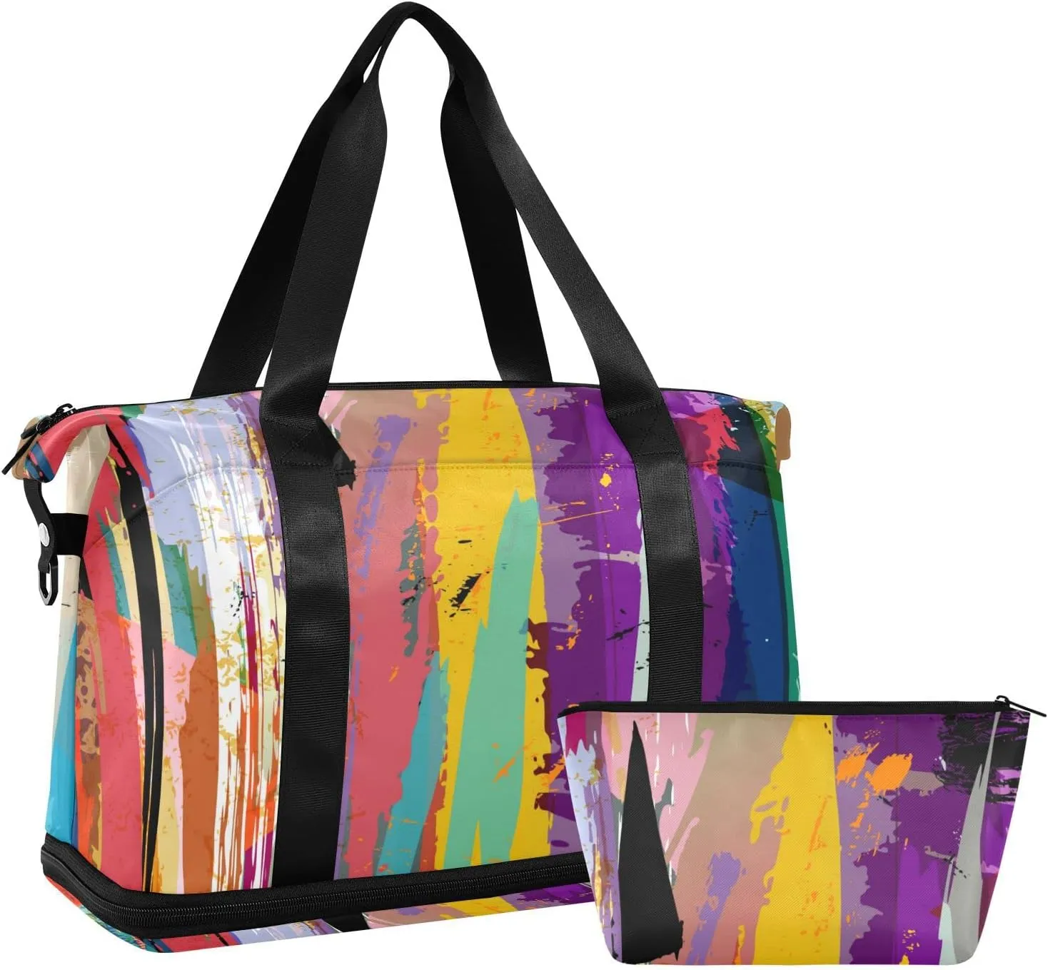 Oyihfvs Colorful Abstract Background with Paint Strokes, Splashes Stripes Foldable Travel Bag, Camping Luggage bag, Portable Gym Bag, Sports Bag, Toiletry Bag with Handles Adjustable Shoulder Strap