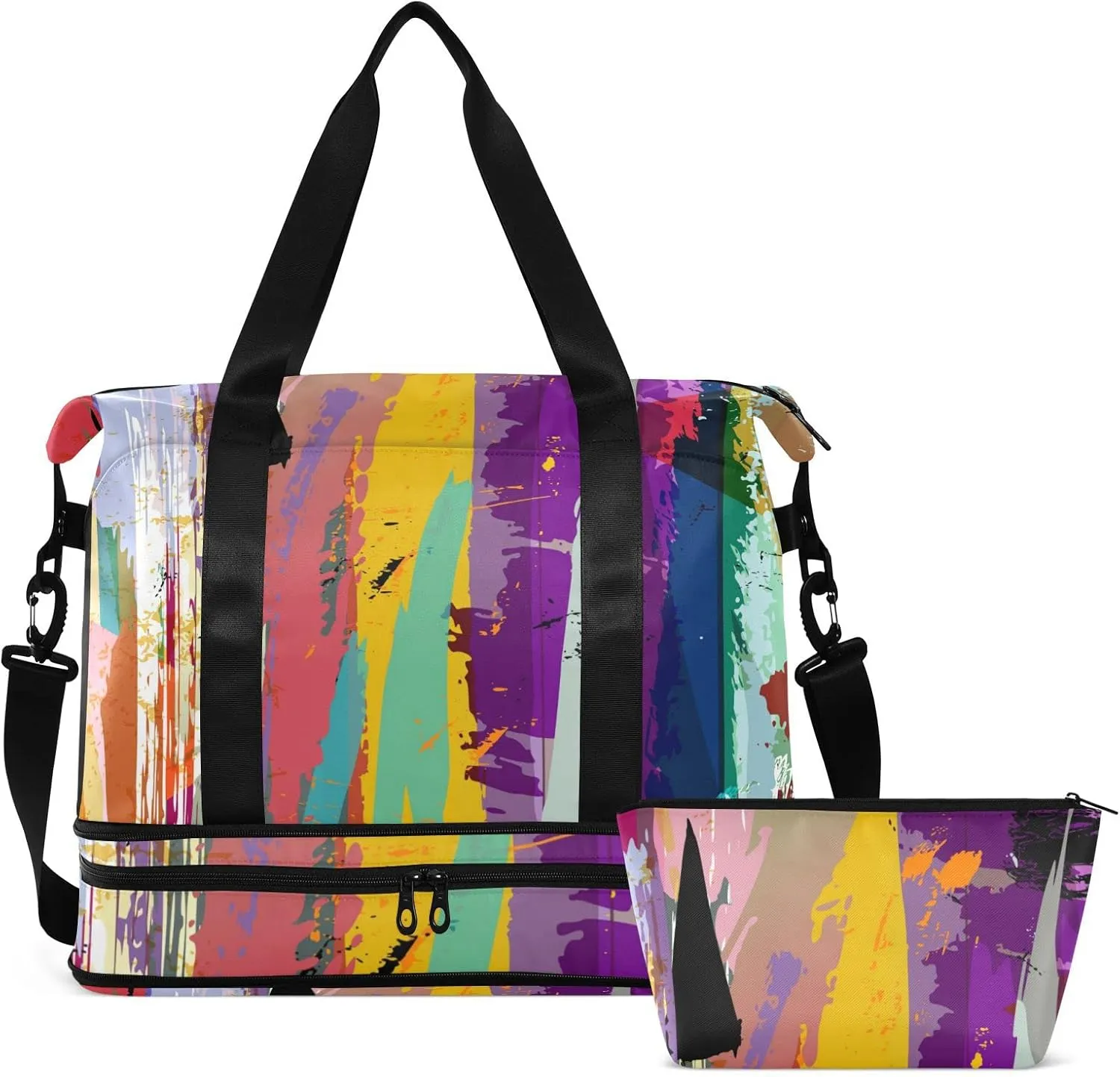 Oyihfvs Colorful Abstract Background with Paint Strokes, Splashes Stripes Foldable Travel Bag, Camping Luggage bag, Portable Gym Bag, Sports Bag, Toiletry Bag with Handles Adjustable Shoulder Strap