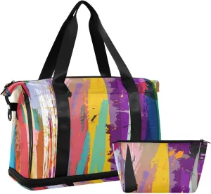 Oyihfvs Colorful Abstract Background with Paint Strokes, Splashes Stripes Foldable Travel Bag, Camping Luggage bag, Portable Gym Bag, Sports Bag, Toiletry Bag with Handles Adjustable Shoulder Strap