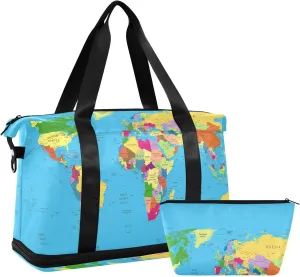 Oyihfvs World Map Foldable Travel Bag, Camping Luggage bag, Portable Gym Bag, Sports Bag, Toiletry Bag with Handles Adjustable Shoulder Strap