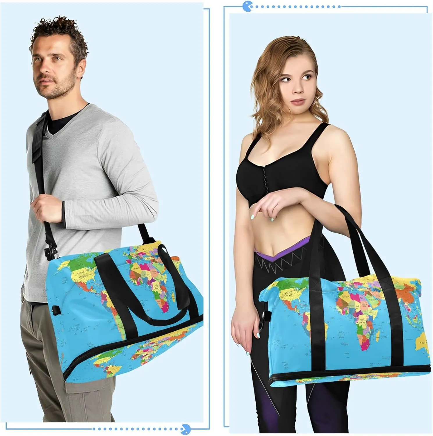 Oyihfvs World Map Foldable Travel Bag, Camping Luggage bag, Portable Gym Bag, Sports Bag, Toiletry Bag with Handles Adjustable Shoulder Strap