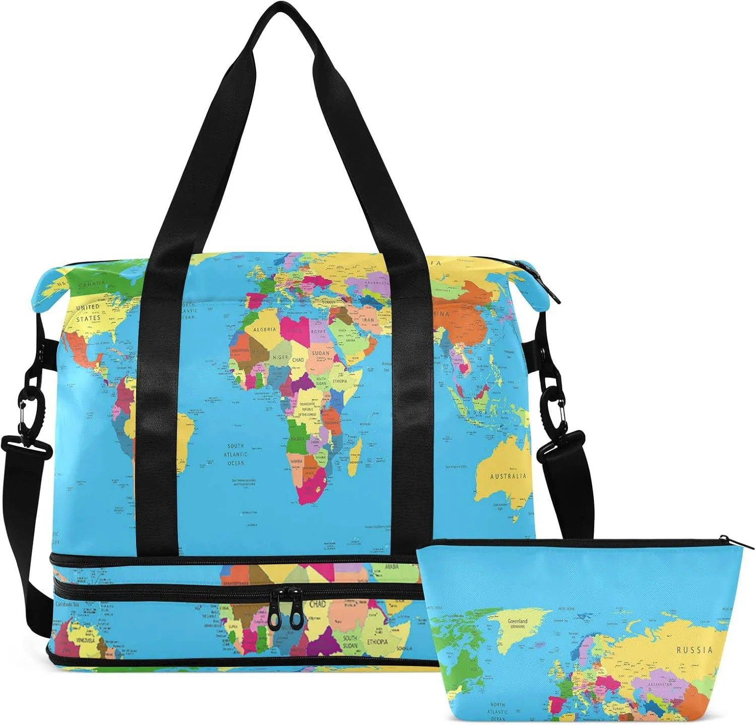 Oyihfvs World Map Foldable Travel Bag, Camping Luggage bag, Portable Gym Bag, Sports Bag, Toiletry Bag with Handles Adjustable Shoulder Strap