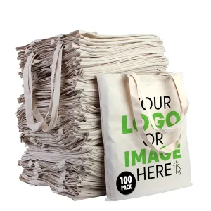 (Pack of 100) Wholesale Custom Tote Bags – Bulk Personalized Canvas Bags with Logo for Corporate Branding, Trade Shows & Promotional Giveaways