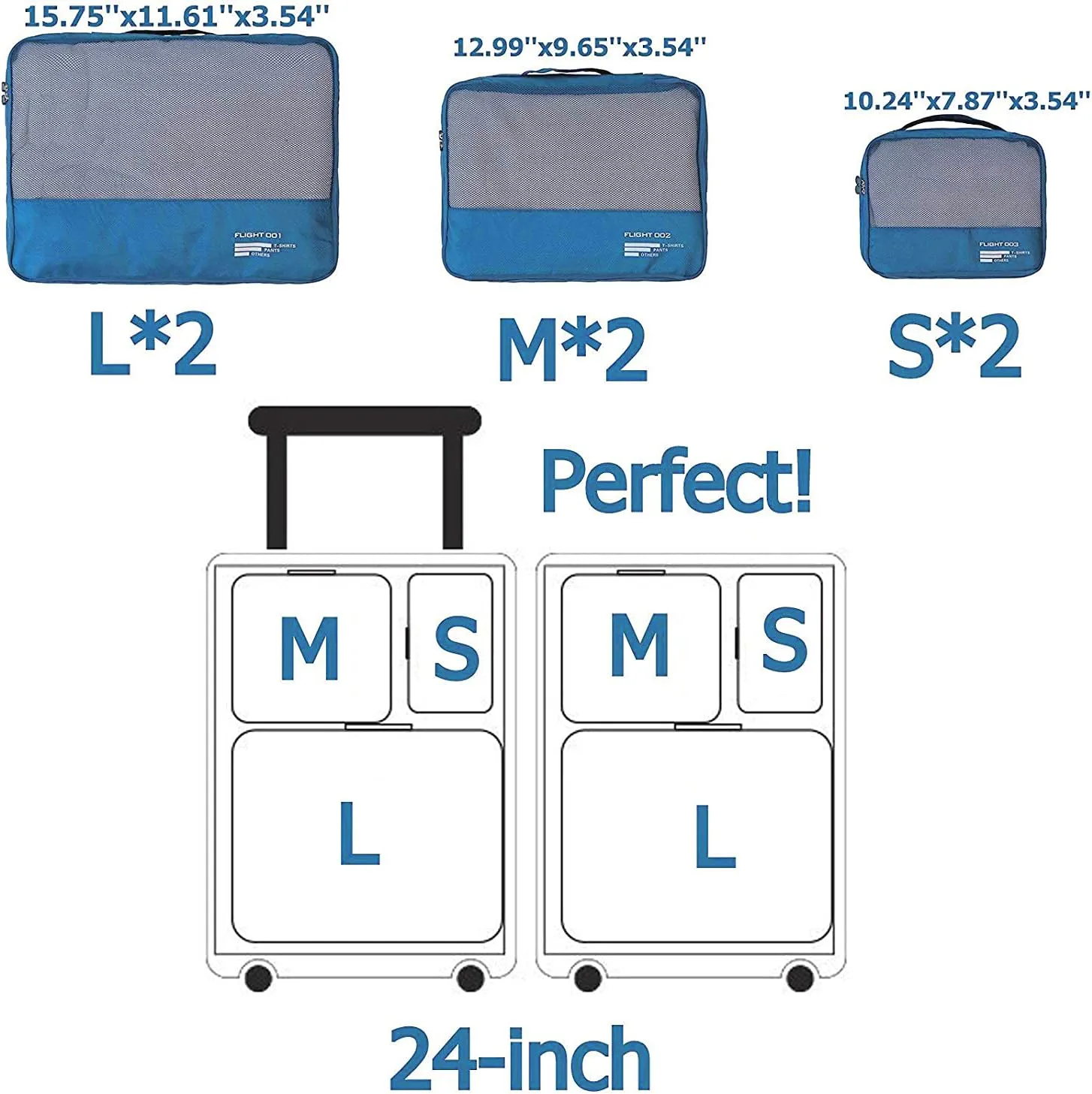 Packing Cubes Set Travel Luggage Organizers Suitcase Lightweight Accessories (Sky Blue)