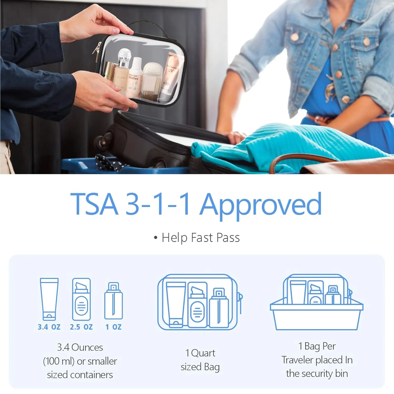 PACKISM Clear Makeup Bag - TSA Approved Toiletry Bag with Handle Large Opening, Clear Toiletry Bags for Traveling Travel Essentials, Travel Bags for Toiletries, Black