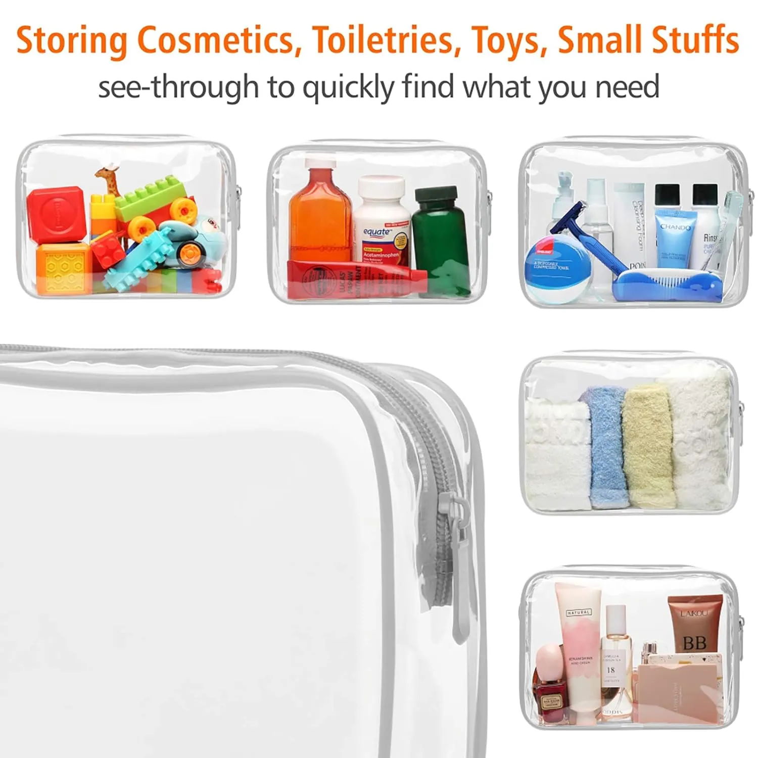 PACKISM Clear Makeup Bag, Waterproof TSA Approved Toiletry Bag Quart Size Bag, Clear Makeup Bags with Zipper Travel Cosmetic Bag, Carry on Airport Airline Compliant Bag, 3 Pack, Grey