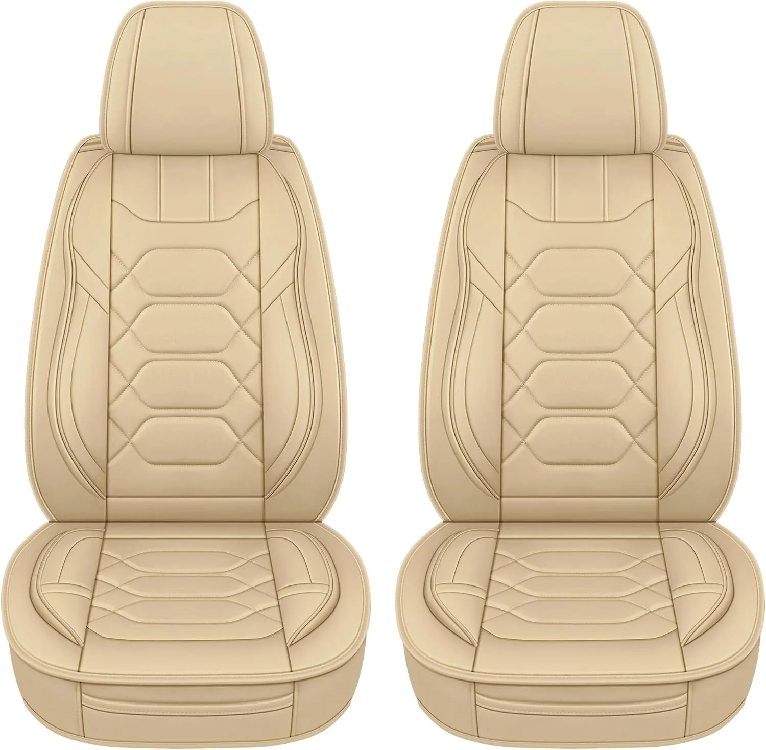 Pariitadin Leather Car Seat Covers Front Pair, Waterproof Breathable Faux Leather Automotive Seat Covers for Cars, Non-Slip Car Interior Covers Universal Fit Most Cars Sedans Trucks SUVs, Beige