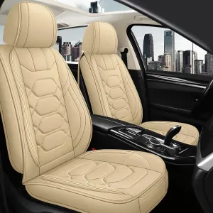 Pariitadin Leather Car Seat Covers Front Pair, Waterproof Breathable Faux Leather Automotive Seat Covers for Cars, Non-Slip Car Interior Covers Universal Fit Most Cars Sedans Trucks SUVs, Beige