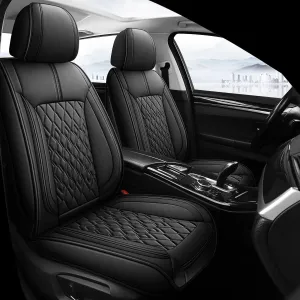 Pariitadin Leather Car Seat Covers Front Pair, Waterproof Breathable Faux Leather Automotive Seat Covers for Cars, Non-Slip Car Interior Covers Universal Fit Most Cars Sedans Trucks SUVs, Black