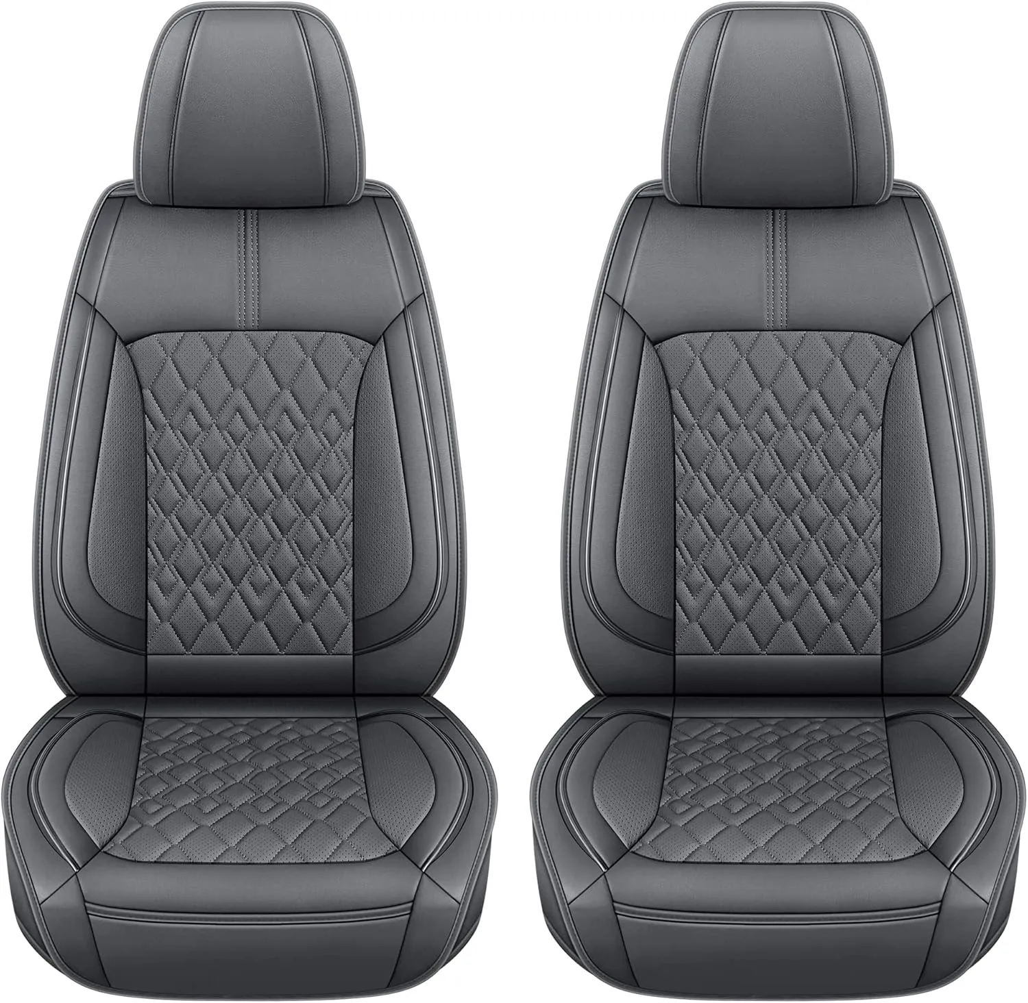 Pariitadin Leather Car Seat Covers Front Pair, Waterproof Breathable Faux Leather Automotive Seat Covers for Cars, Non-Slip Car Interior Covers Universal Fit Most Cars Sedans Trucks SUVs, Gray