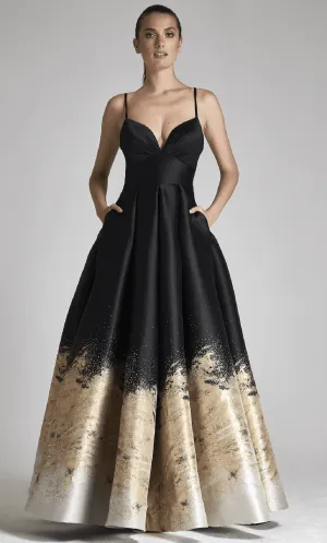 Park 108 M0038 -  Lace-Up Metallic Brocade Evening Dress