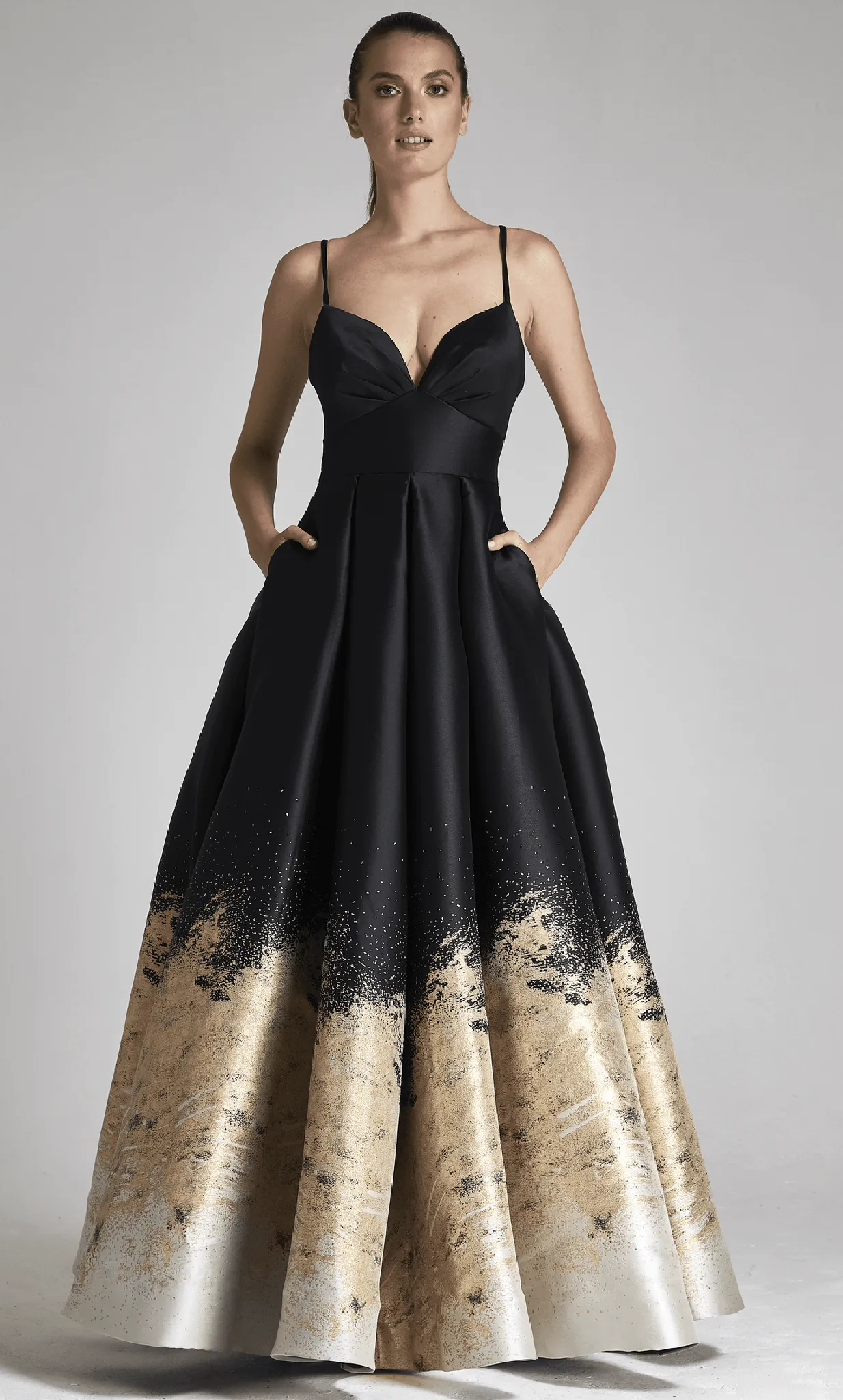 Park 108 M0038 -  Lace-Up Metallic Brocade Evening Dress
