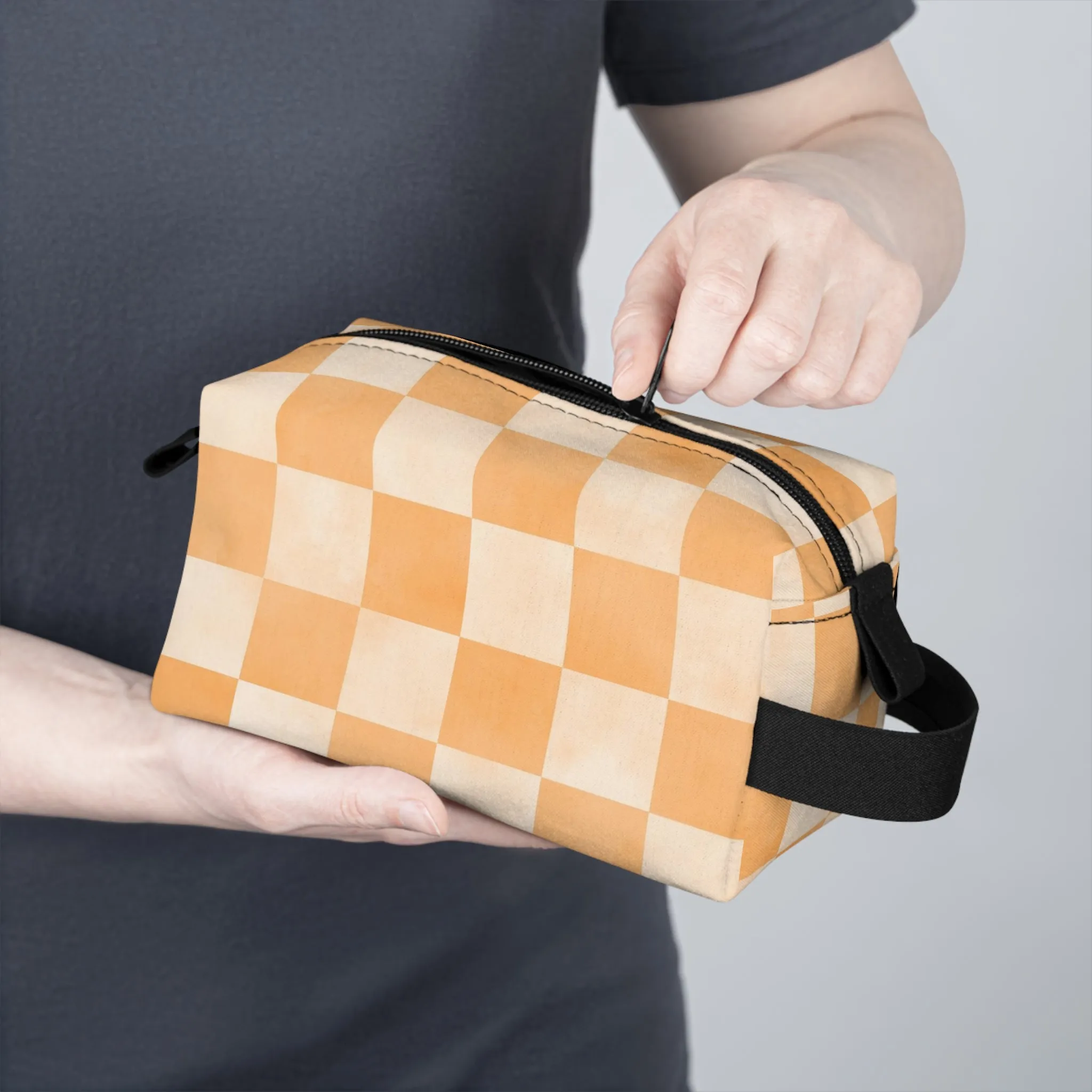 Pastel Checkers Toiletry Bag - Water-Resistant & Chic Cosmetic Organizer - Lightweight Travel Pouch - Elegant Bathroom Accessory